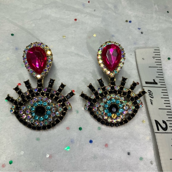 Evil Eye Fun & Funky Post Earrings..Tons of Sparkle - Picture 4 of 4